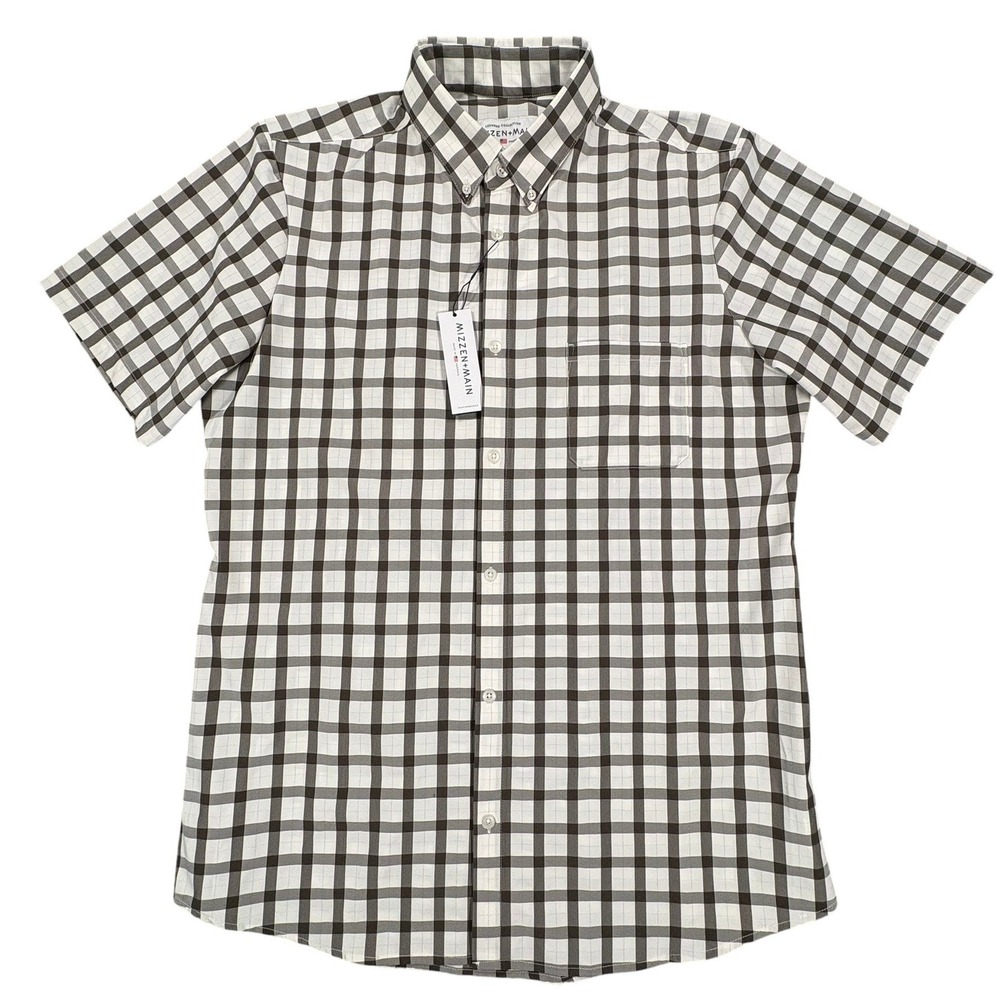 Mizzen+Main Leeward Button Down Shirt Mens XLT Gray White Check Short Sleeve NWT